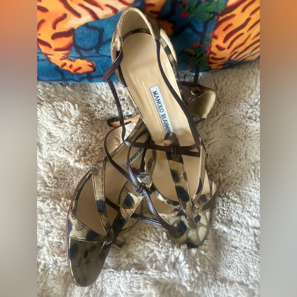 Manolo Blahnik Animal Print Strappy Heels